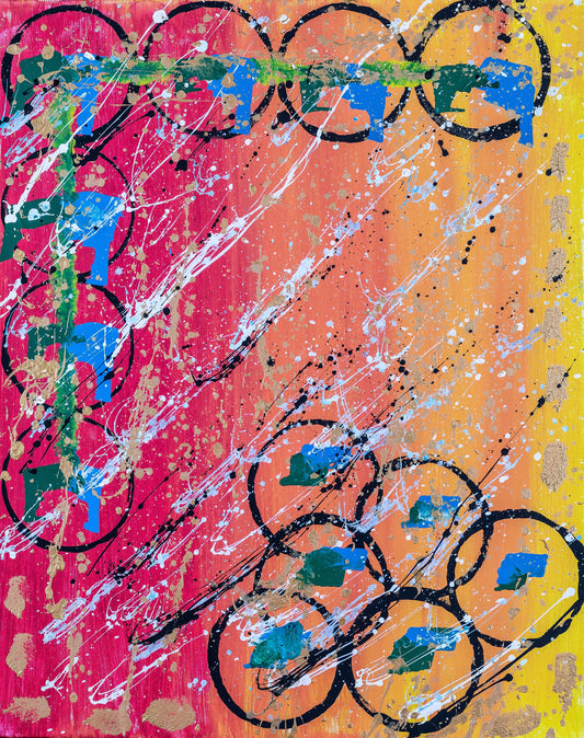 "SUN & CIRCLES" ORIGINAL SPLATTER PAINTING